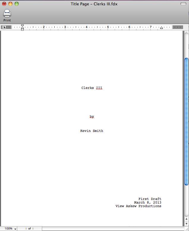Clerks 3 Screenplay Written by Kevin Smith