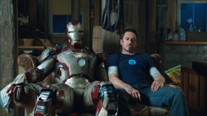 Robert Downey Jr and Iron Man on Couch High Res