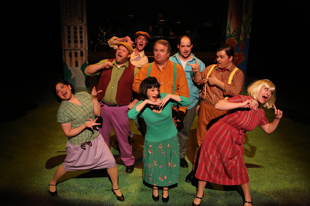 The full cast singing the title song of New Line Theatre's "Bukowsical," 2013. Photo credit: Jill Ritter Lindberg.