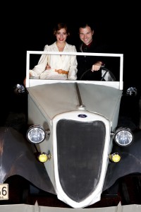 Bonnie and Clyde in the car designed by Rob Lippert.