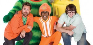 Yo Gabba Gabba! Creators Christian Jacobs (left) and Scott Schultz (right) with star and St. Louis native DJ Lance Rock (center).