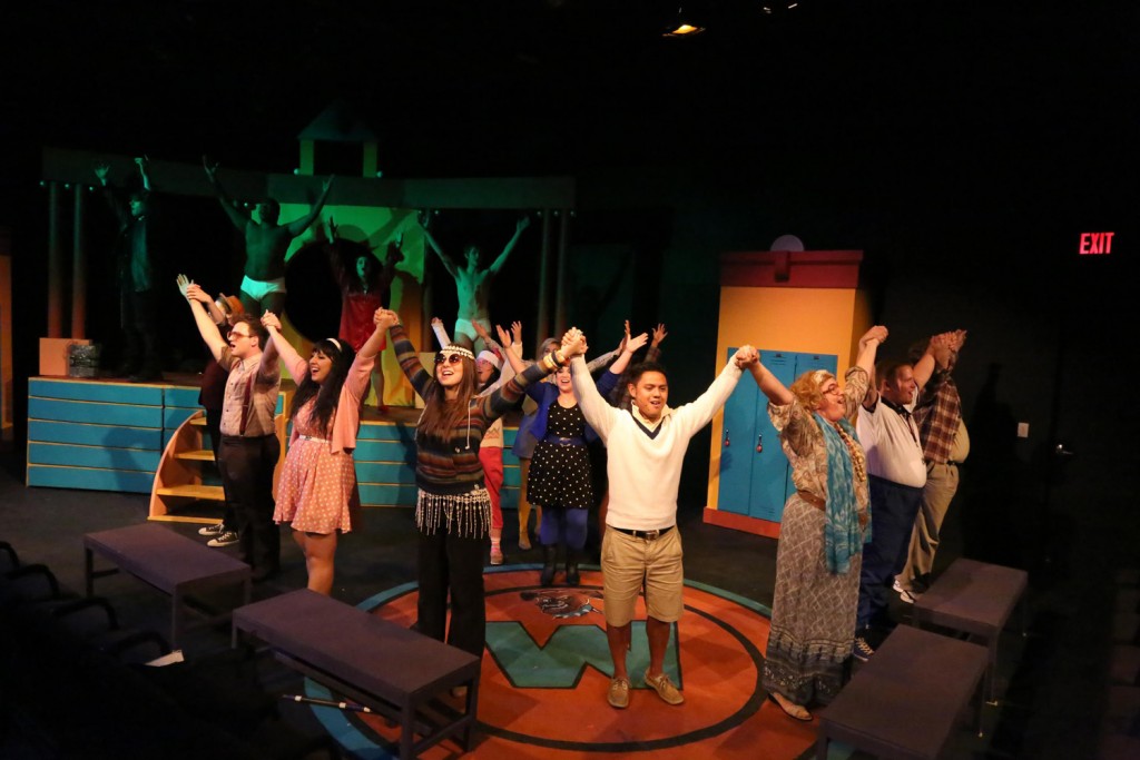 The company sings the finale, in New Line Theatre's HEATHERS, 2015. Photo credit: Jill Ritter Lindberg.
