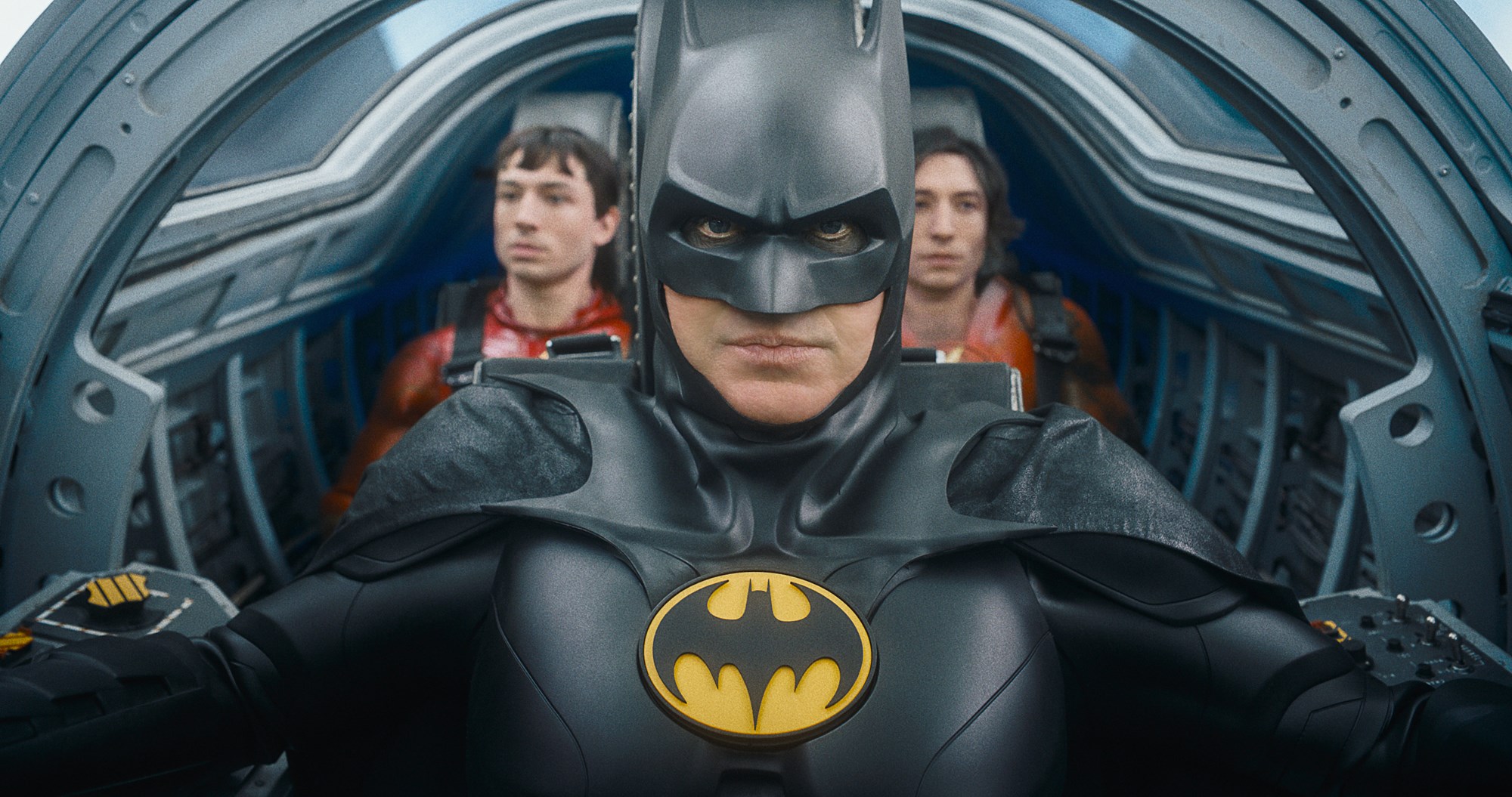 Michael Keaton returns as Batman after 30 years. With Ezra Miller as The Flash, and Ezra Miller as The Flash.